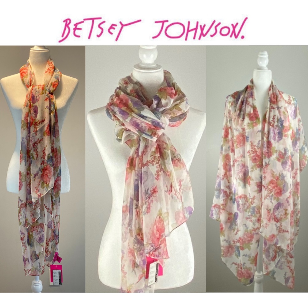 SOLD OUT! Betsey Johnson Sheer Floral Scarf Wrap - Picture 14 of 14